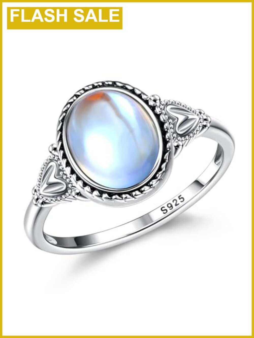 Sterling Silver Moonstone Mood Ring 18k White Gold Plated Size 8
